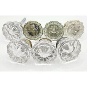Antique Glass Brass Door Knobs Octagonal Design Architectural Salvage Set of 7